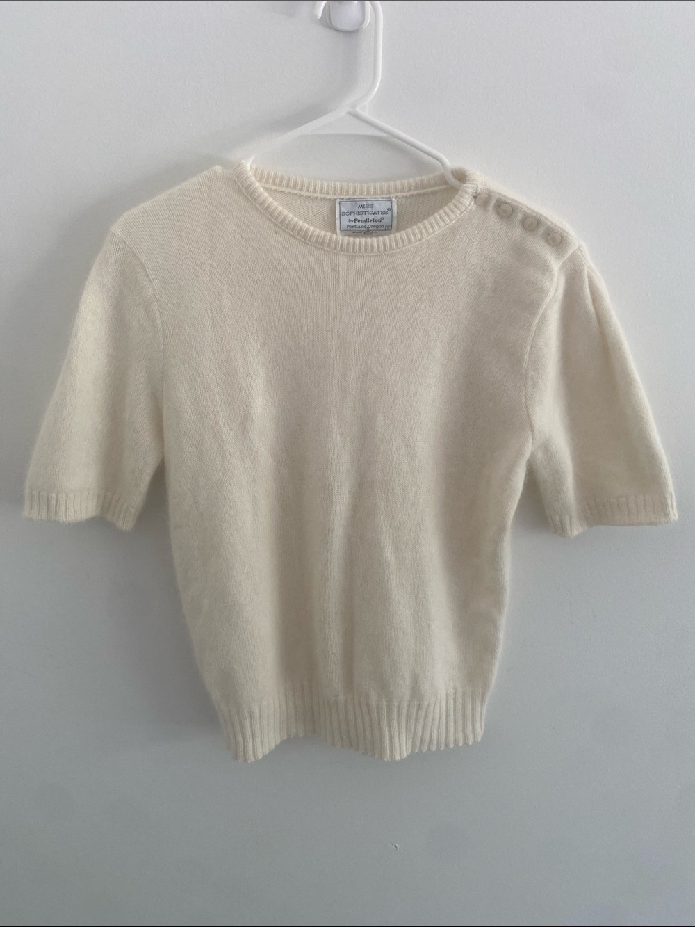 Vtg Pendleton Miss Sophisticates Lambswool & Angora Crew Neck S/S Sweater Size S